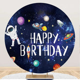Aperturee - Universe Planet Rocket Alien Round Birthday Backdrop